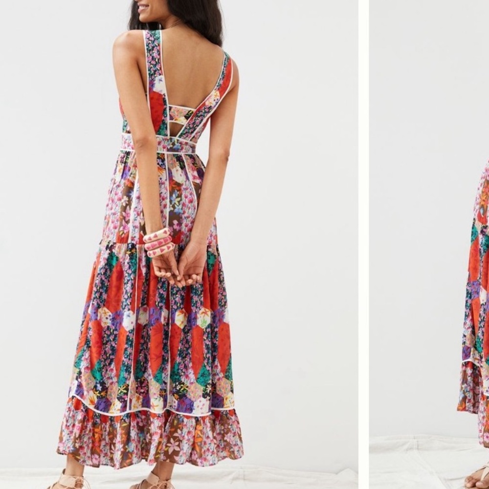 Anthropologie Floral Patchwork Maxi Dress in Red, Purple, Green - Picture 2 of 13